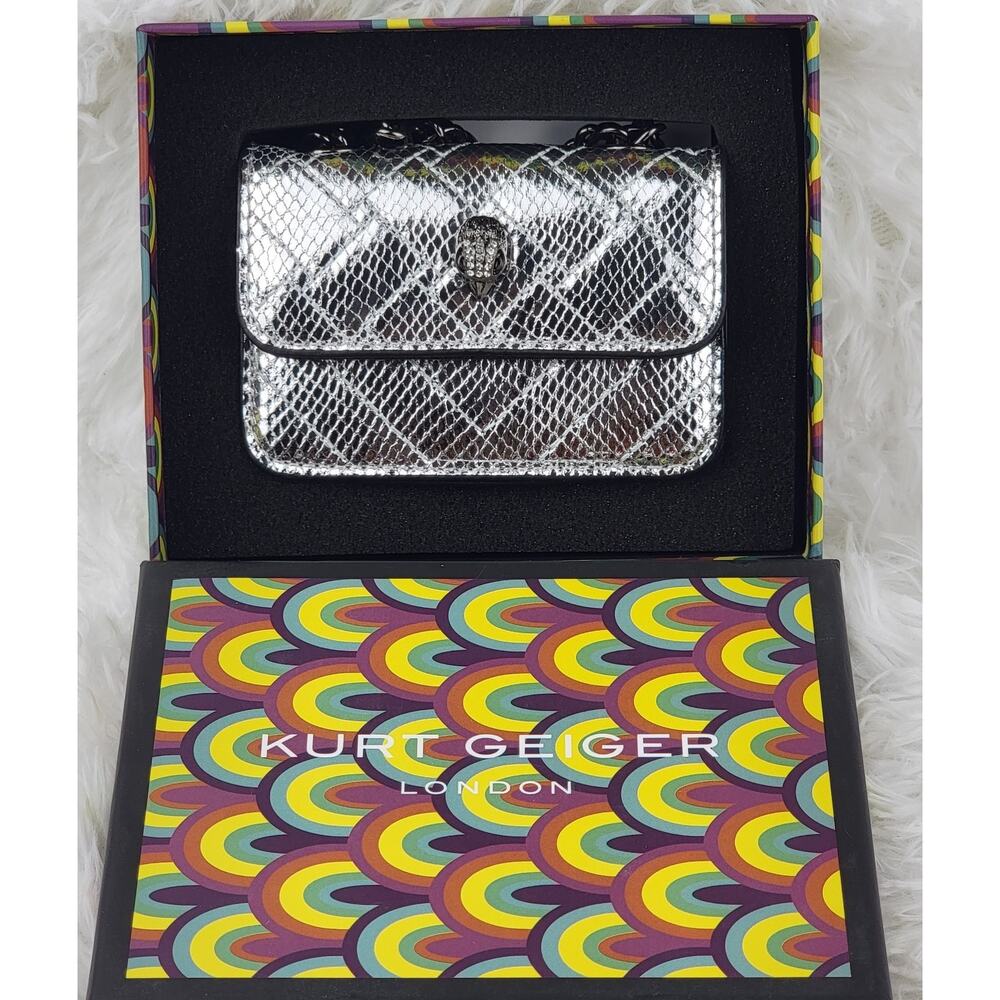 Designer Micro Mini Purse Metallic Sliver Quilt Crossbody 24" Chain Bag Eagle - Picture 11 of 11